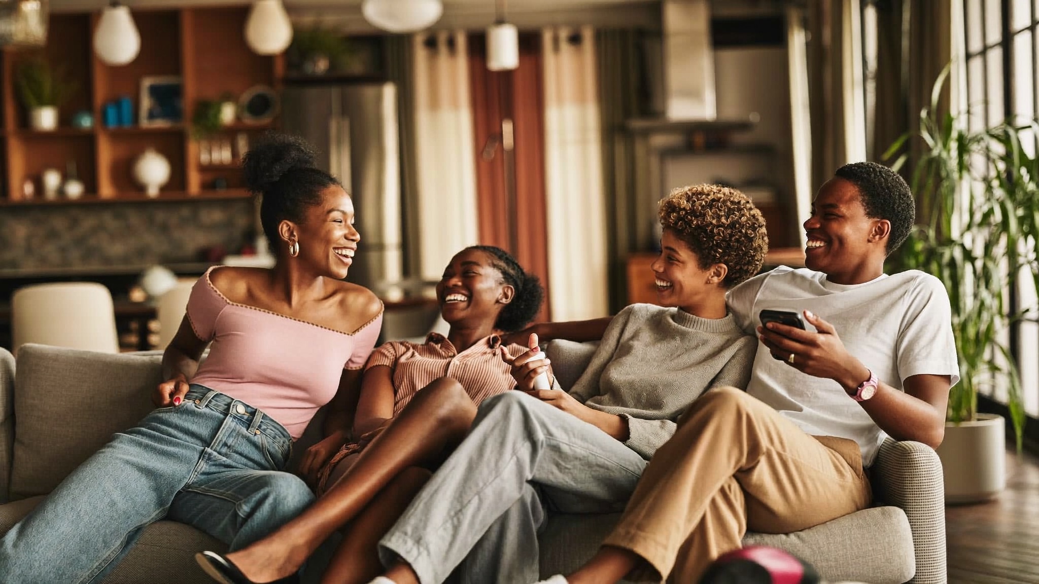Housemates relaxing and cooking together in a bright, fully furnished Be Nice co-living home